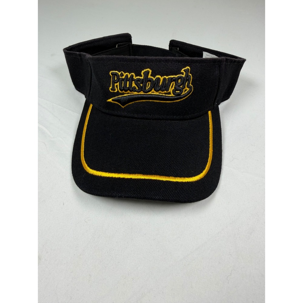 Pittsburgh Sun Visor Hat Black Gold Embroidered Adjustable Hook Loop NWT Mens